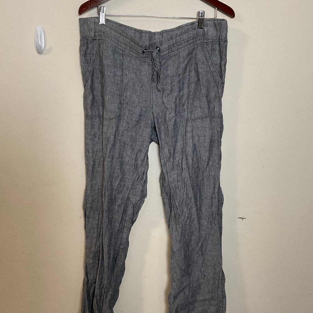 Athleta Drawstring Linen Ankle Pants Gray 14